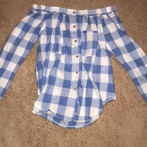 Plaid off the shoulder top